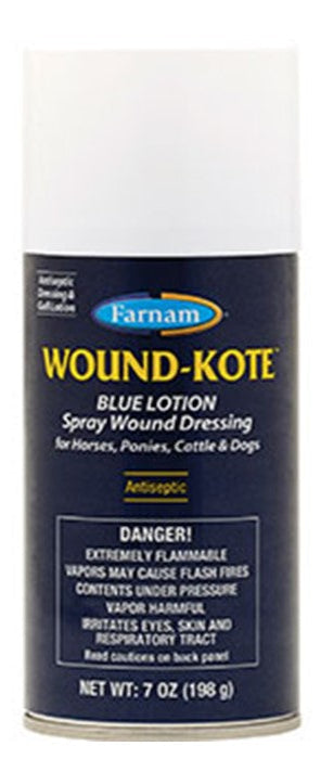 Wound-Kote blue lotion canister on a white background